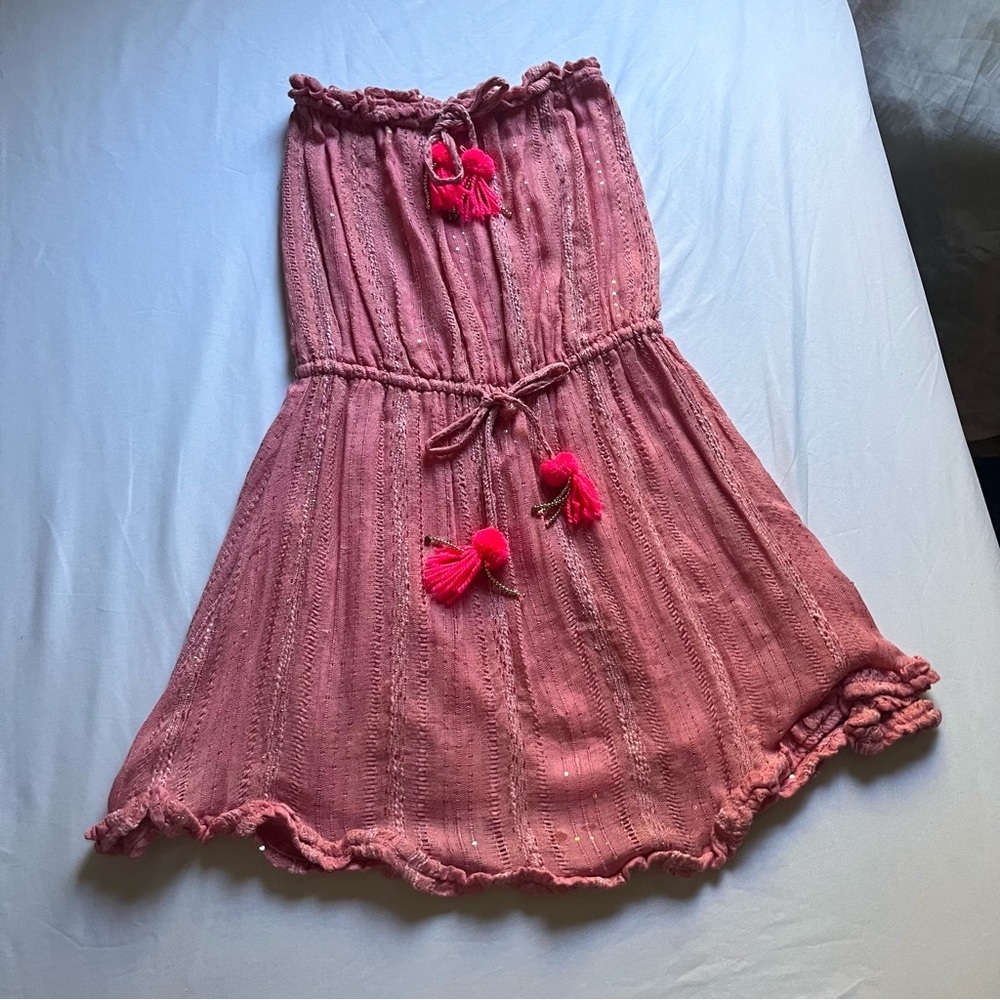 SUNDRESS‎ pink viscose sequin strapless tassel detail mini dress